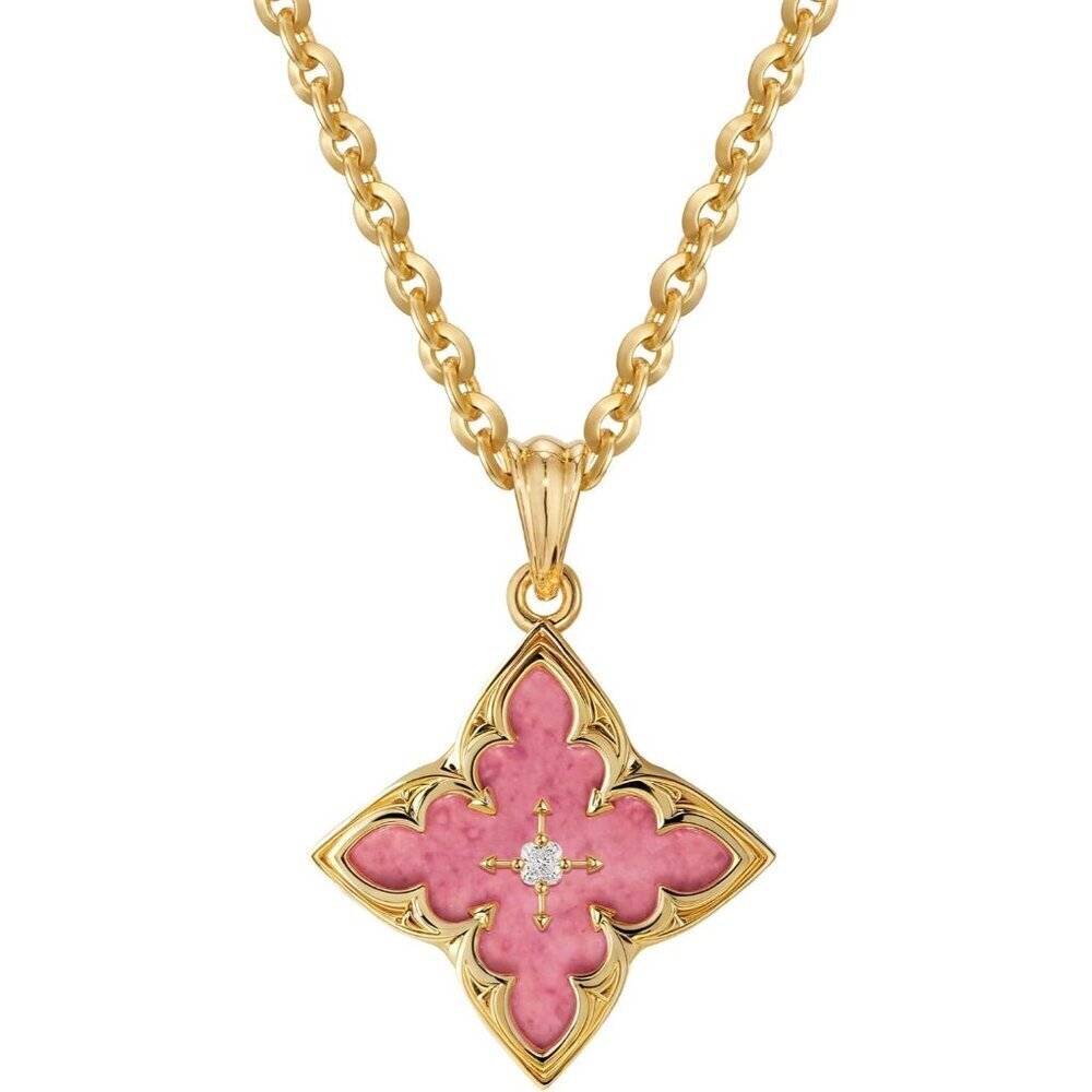 Gold Clover Necklace Women Dainty 14K Gold Pink Rhodnit Pendant Adjustable Chain
